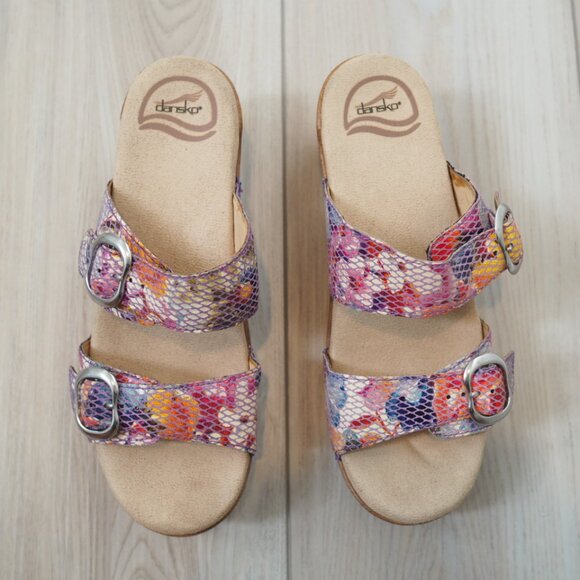 Dansko Sophie Women's Colorful Buckle Floral Snakeskin Sandals Size 37 US 6.5 - Picture 3 of 14